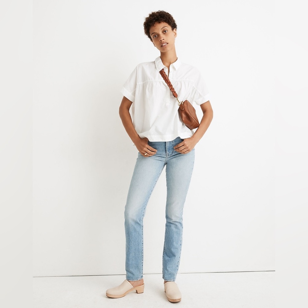 MADEWELL | Women’s White Shirred-Yoke Popover Top, M